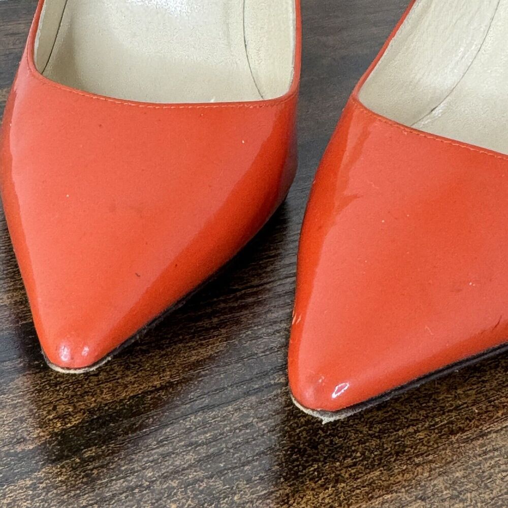 Jimmy Choo Abel Patent Leather Classic Pumps Size 38.5 US 8.5 Orange Stiletto - Picture 11 of 13